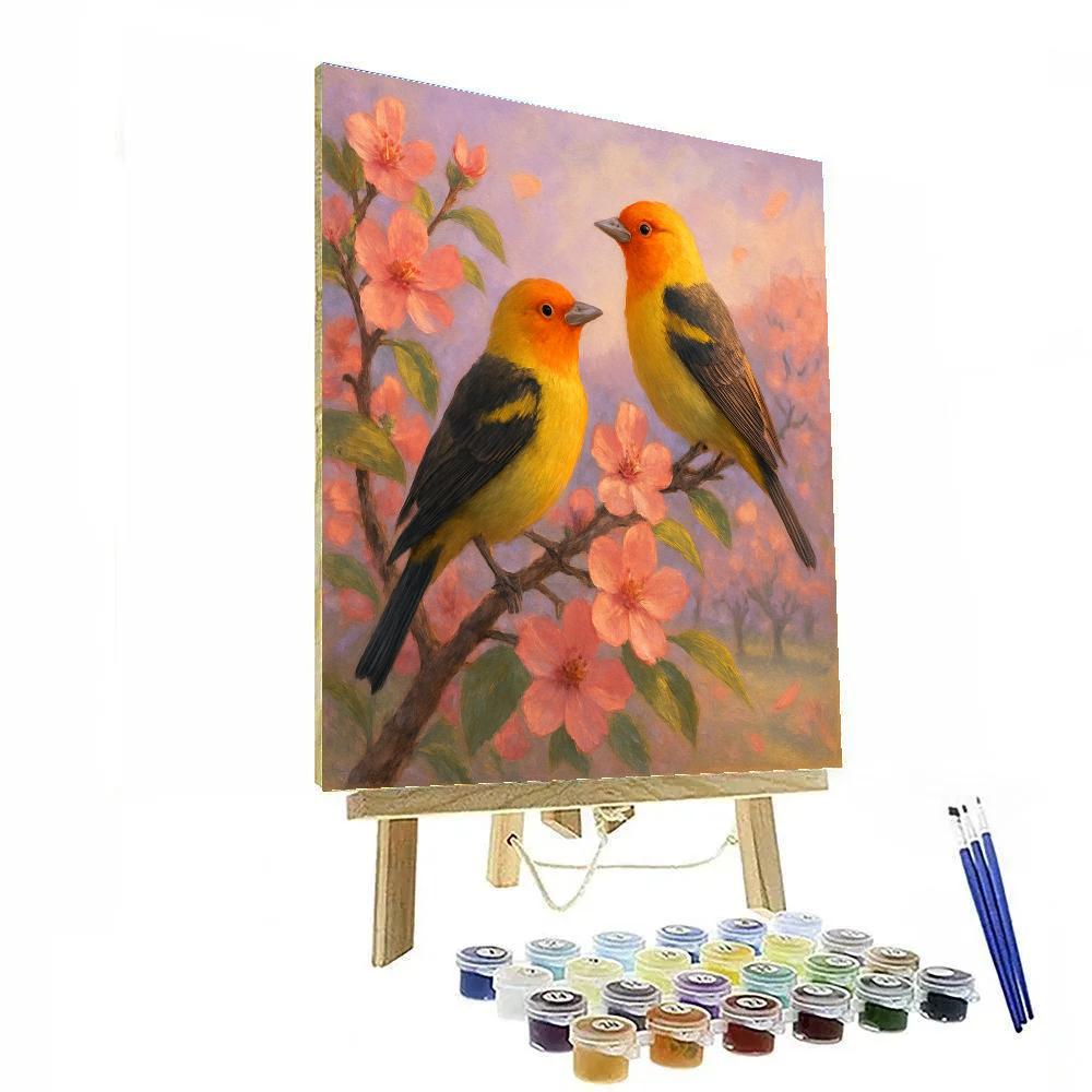 Tanagers On Blooming Branch Paint by numbers art
