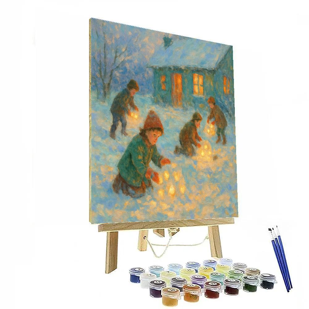 Children Building Snow Lantern Landscape paint by number