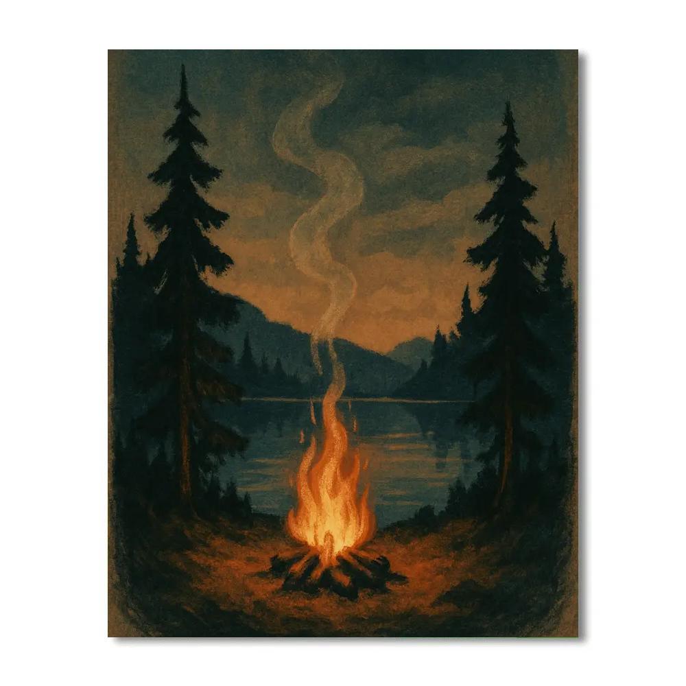 Twilight Campfire By Lakeside Shore painting number kit