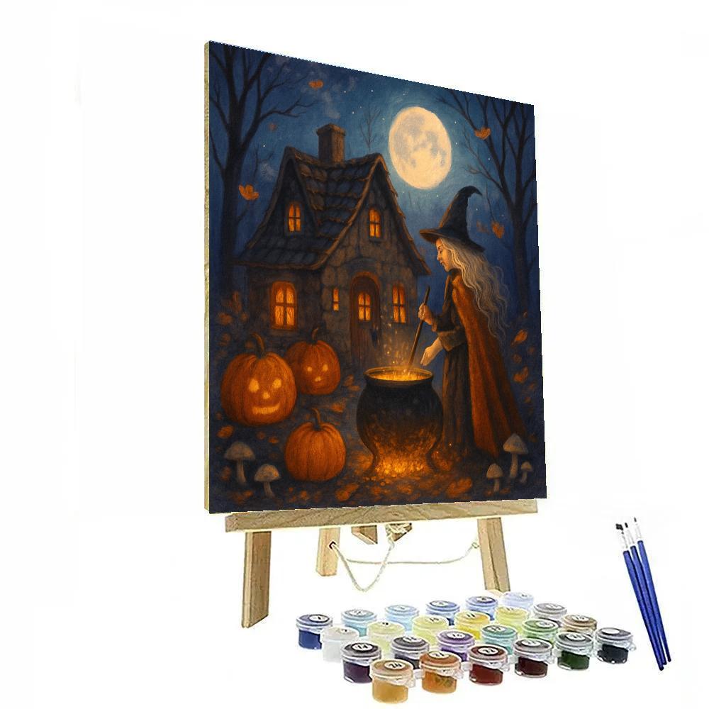 Moonlit Witch Cottage Retreat paint by numbers
