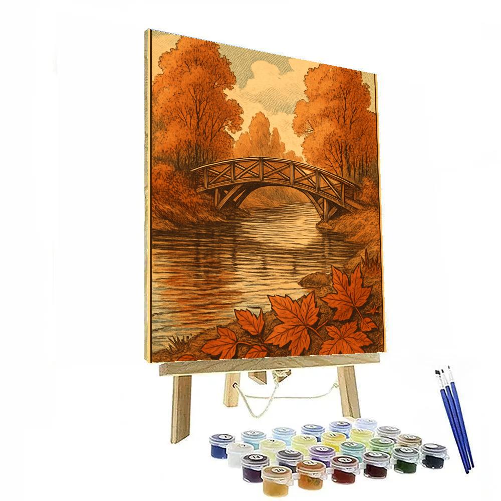 Autumn Riverbank With Rustic Bridge Painting by numbers kit