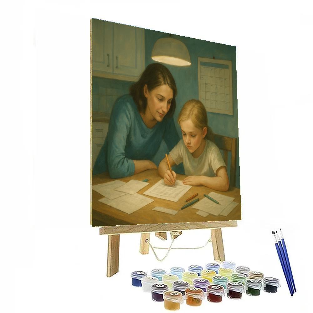 Helping With Homework At The Kitchen Table paint by color