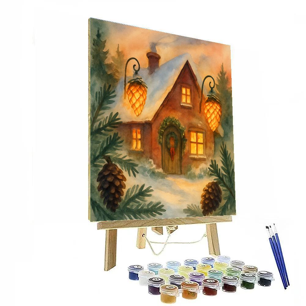 Pinecone Lantern Cottage Number painting