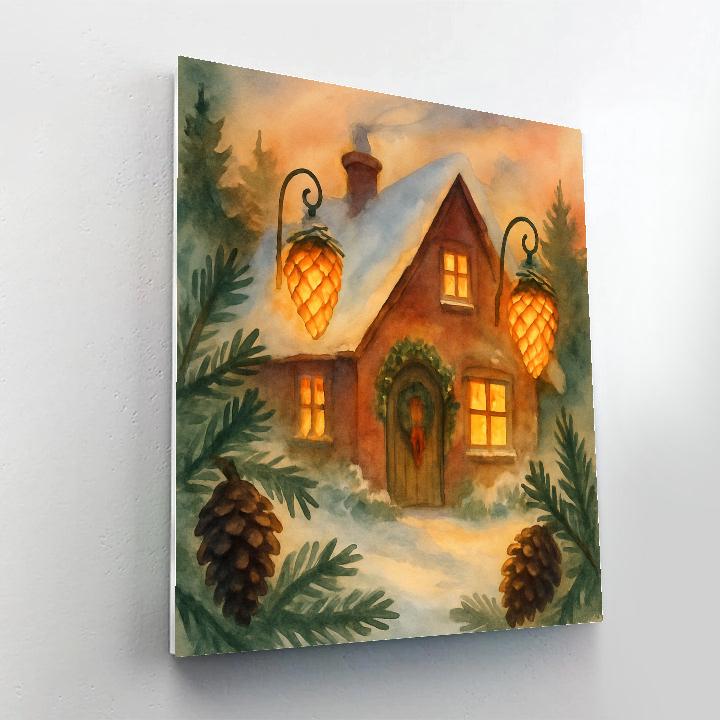 Pinecone Lantern Cottage Number painting