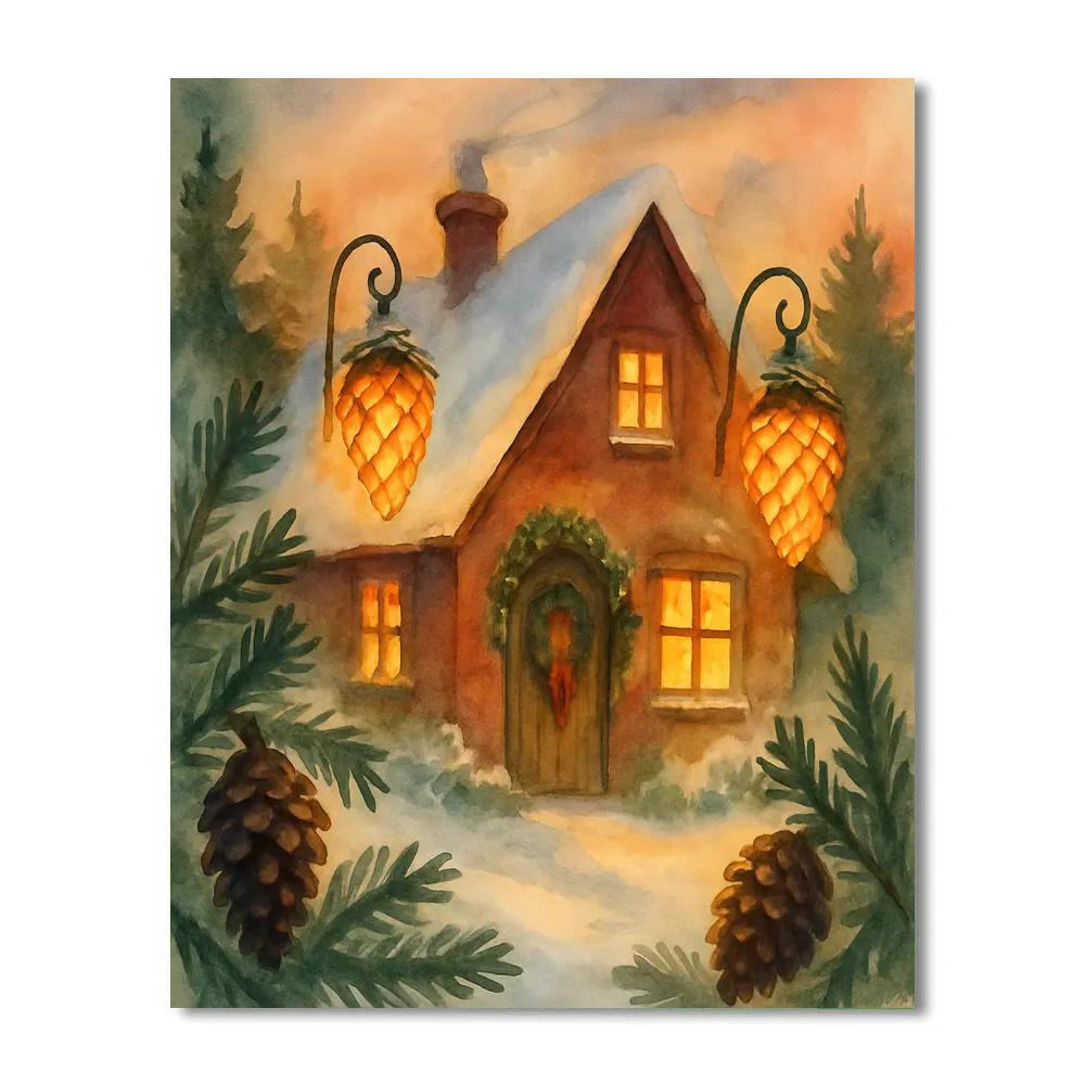 Pinecone Lantern Cottage Number painting