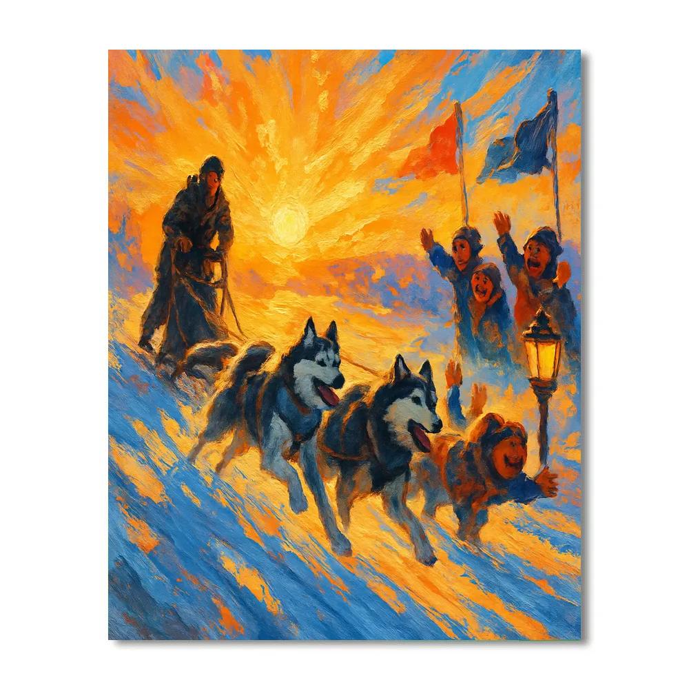 Sled Dog Sunset Parade paint by numbers