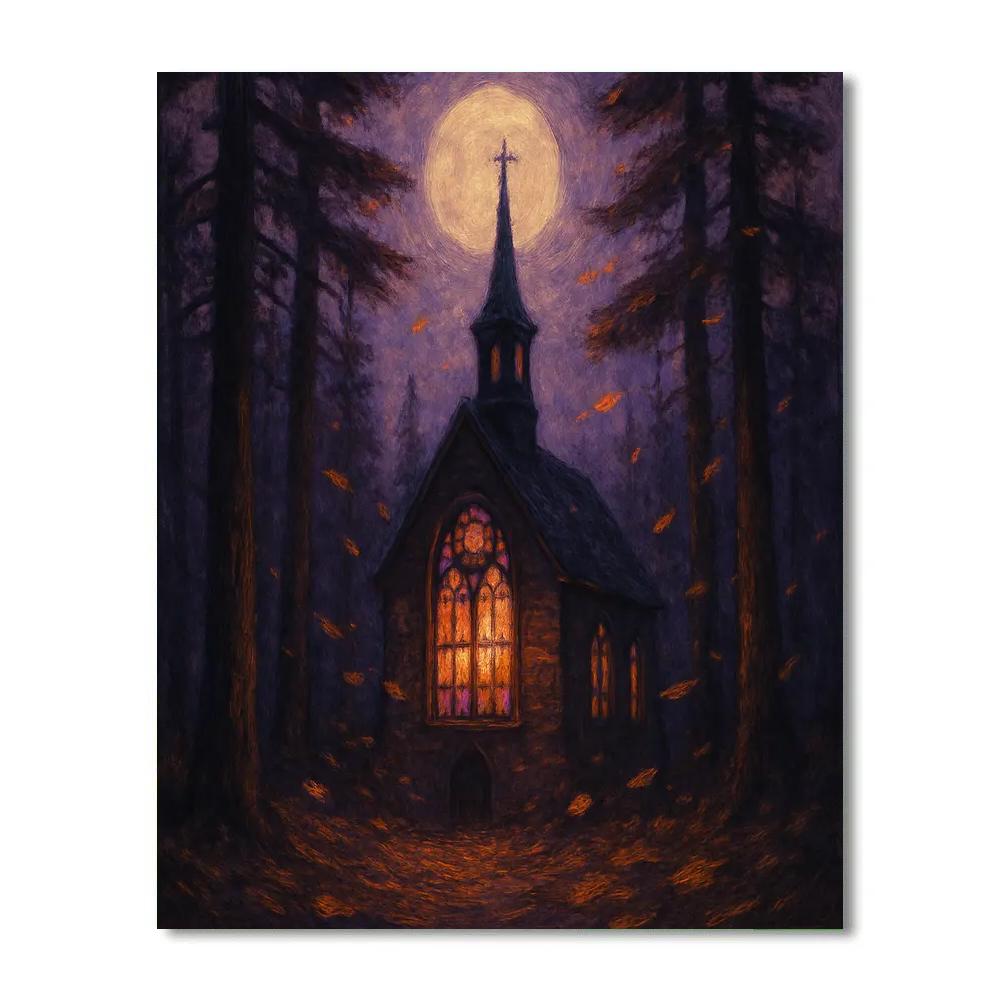 The Chapel Between Pines DIY paint by numbers