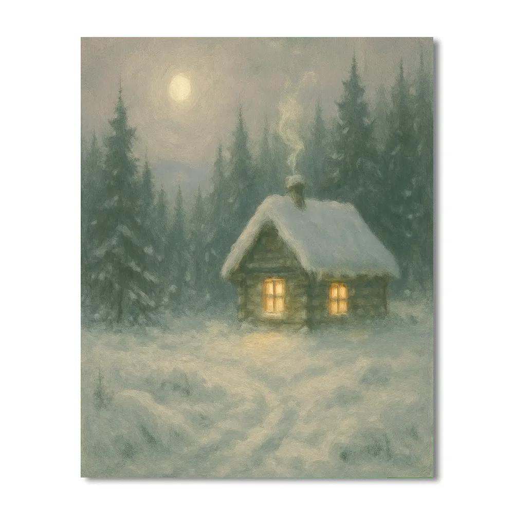 Quiet Cabin At Frosted Hollow Number painting