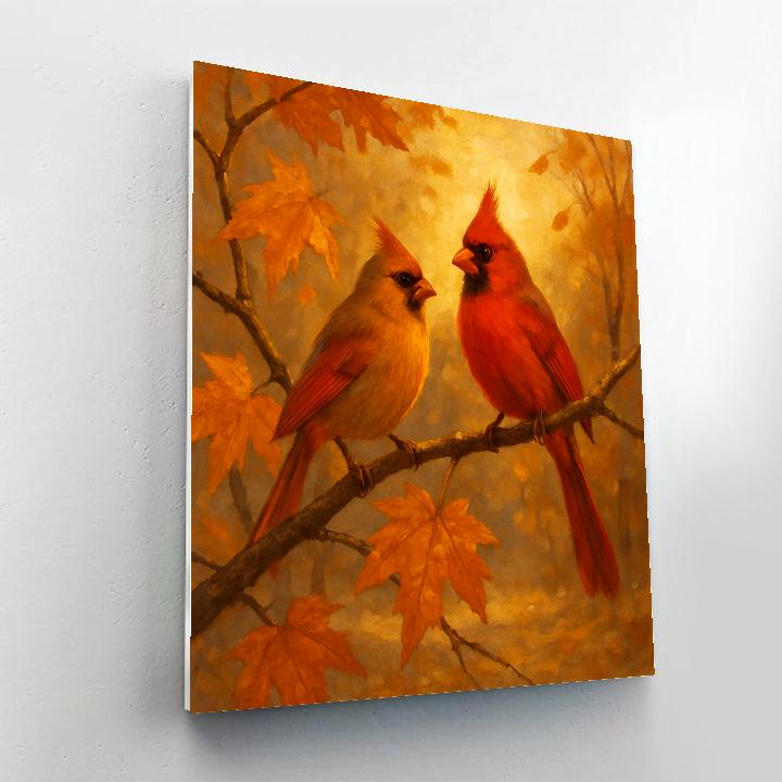 Cardinals In Cozy Amber Branches Paint by numbers art