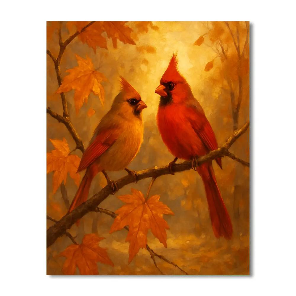 Cardinals In Cozy Amber Branches Paint by numbers art