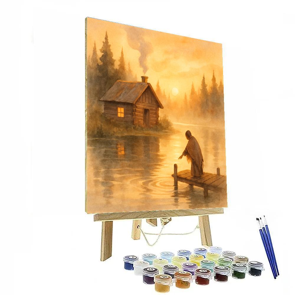 Dawn Cabin By The Painted Lake paint by number