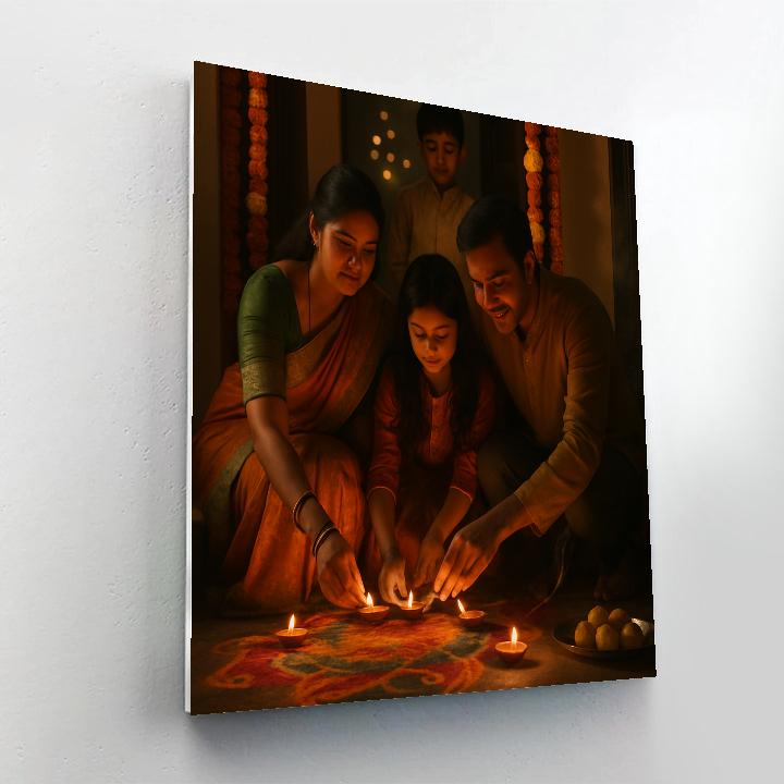 Diwali Doorstep With Lit Diyas Number painting