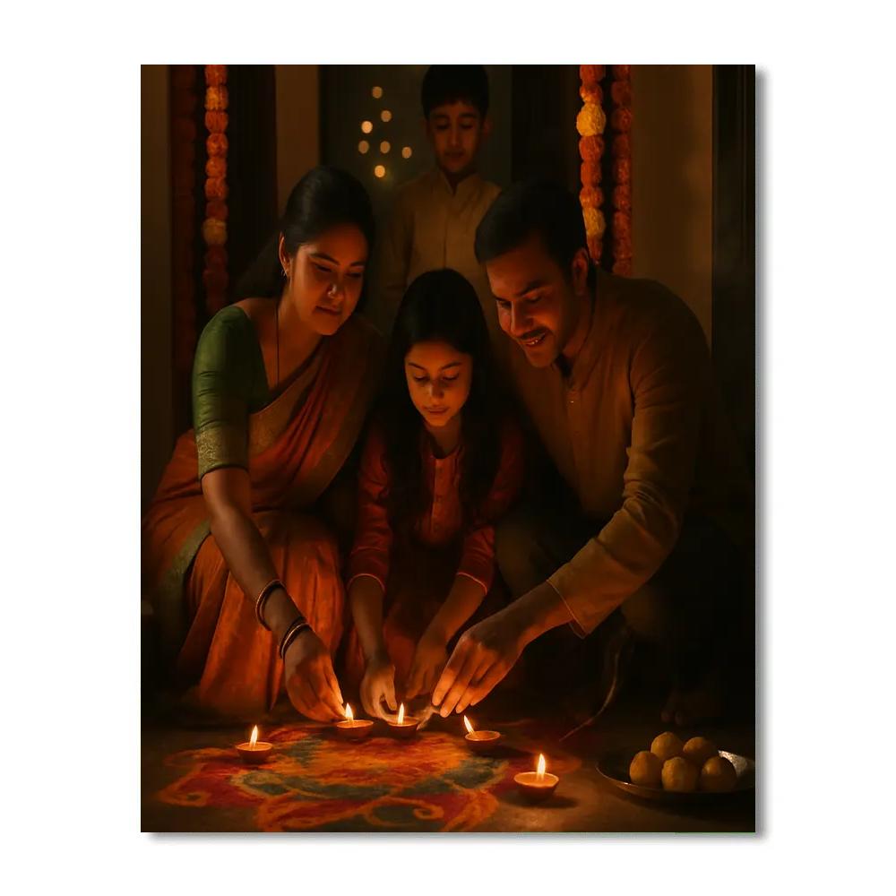 Diwali Doorstep With Lit Diyas Number painting