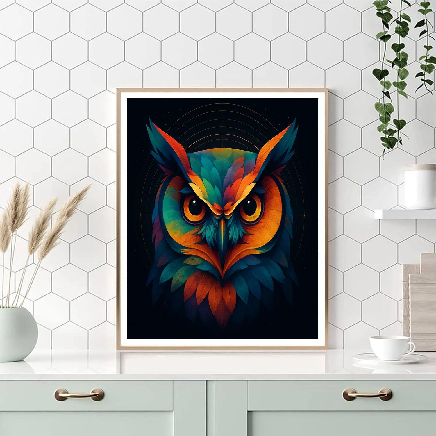 Prismatic Owl Sentinel Number painting