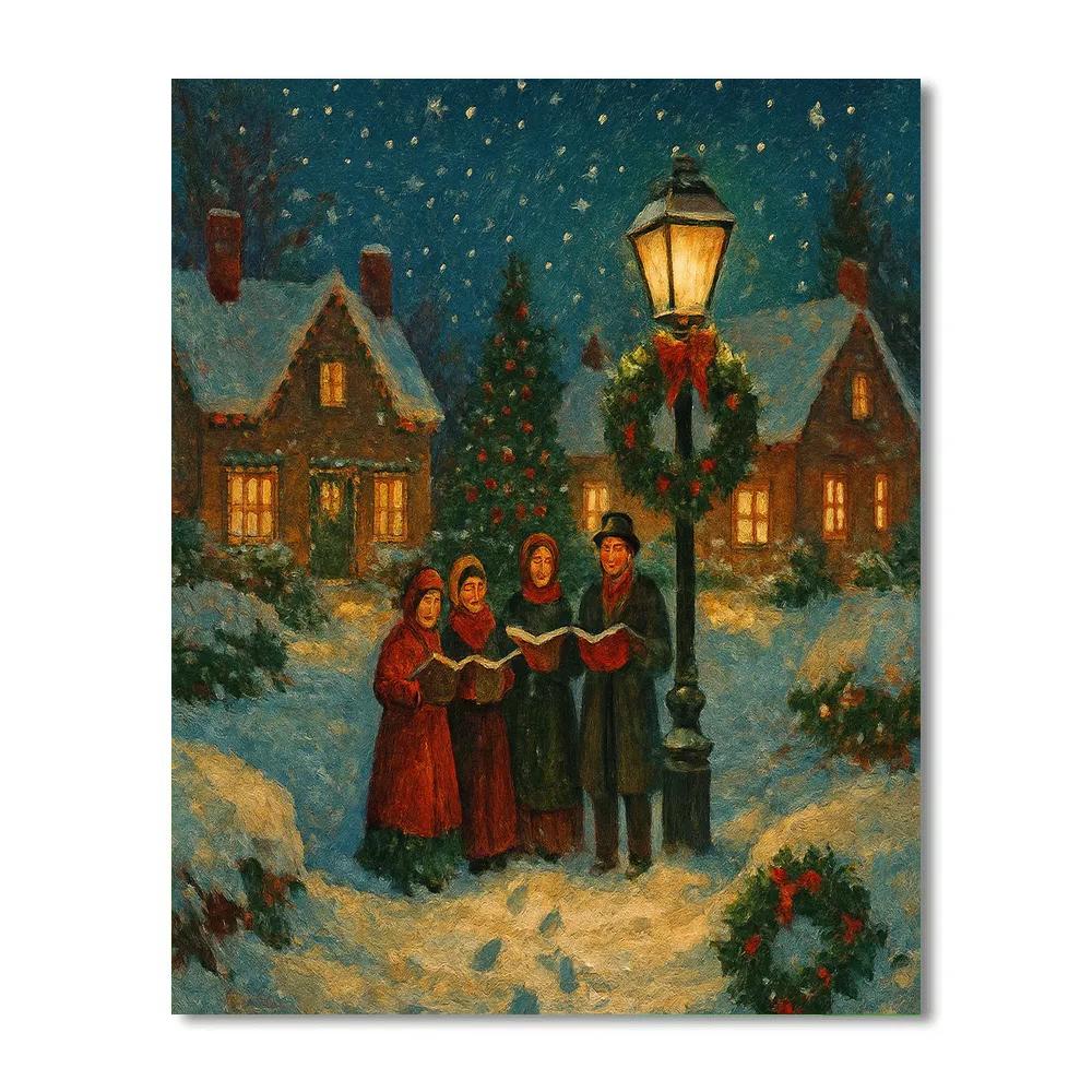Snowlit Village Carolers Numbered painting kits