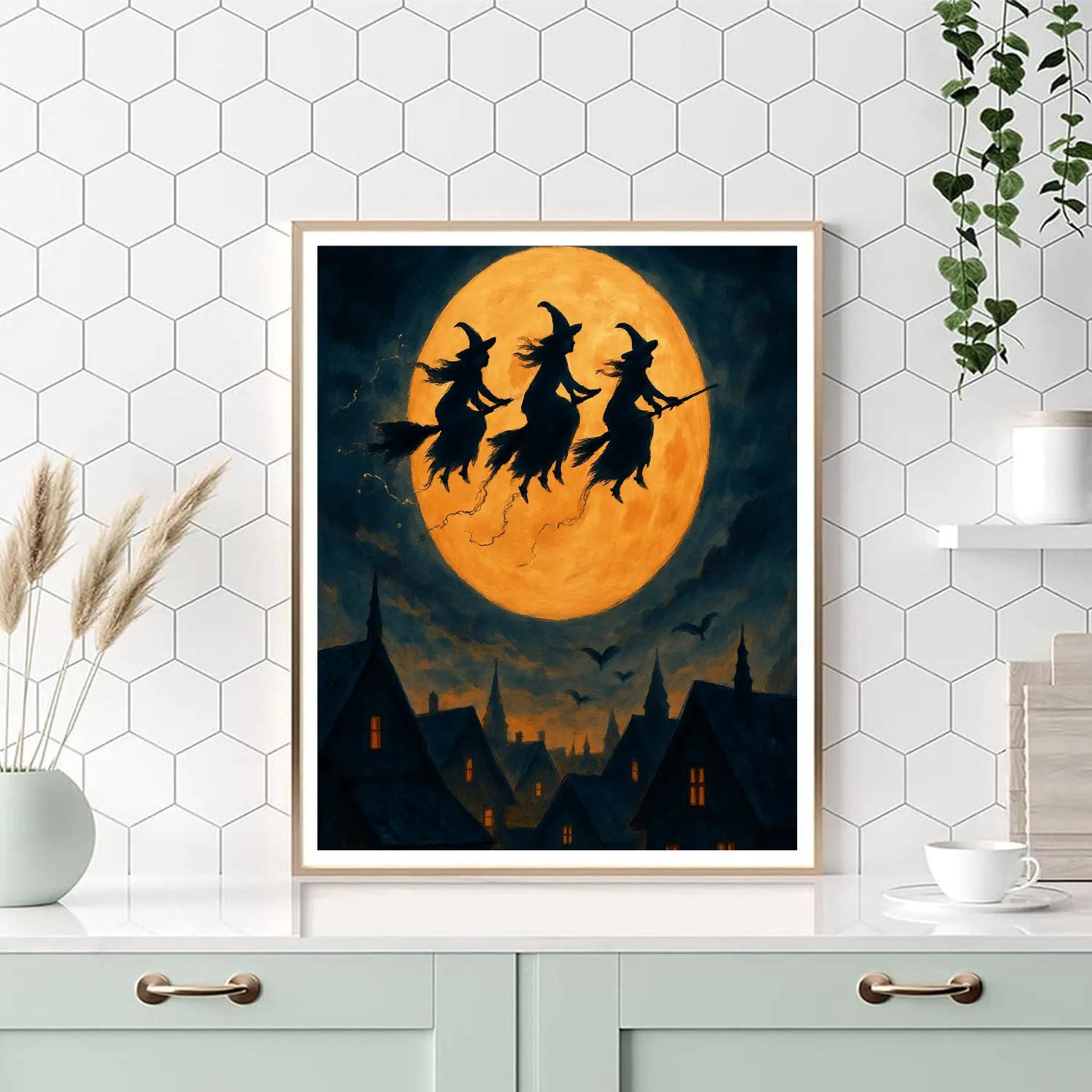 Witches Over The Amber Moon Paint by numbers art
