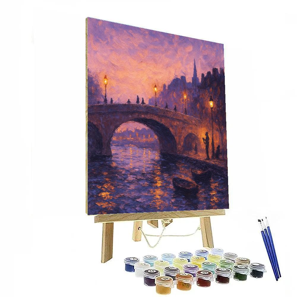 Twilight Bridge With Lantern Reflections paint by color