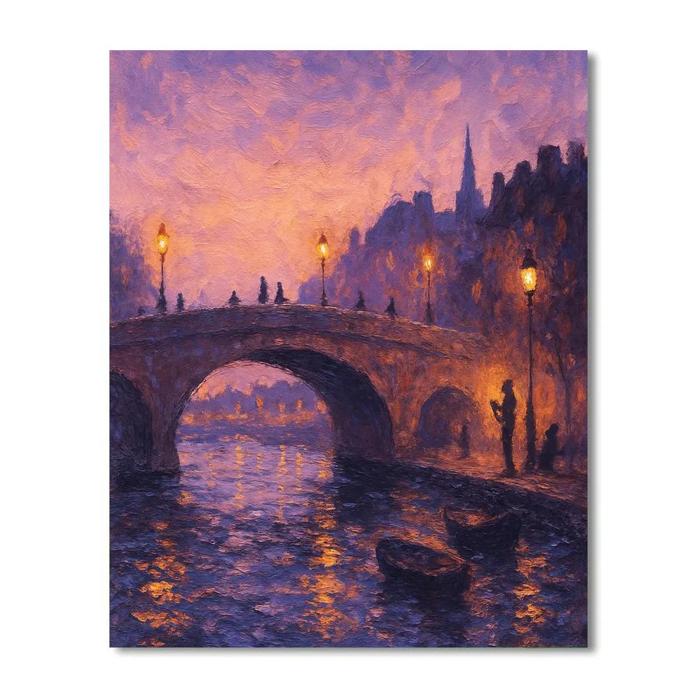 Twilight Bridge With Lantern Reflections paint by color