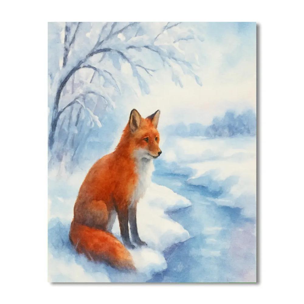 Fox On The Frozen Stream Number painting