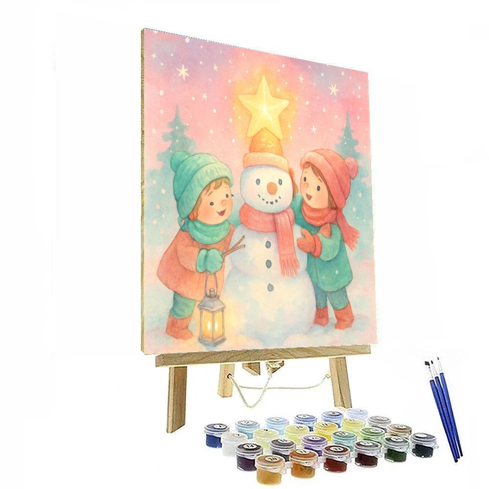 Children Building A Star Snowman Paint by numbers art