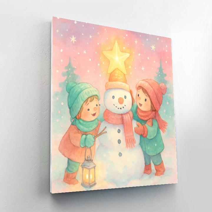 Children Building A Star Snowman Paint by numbers art