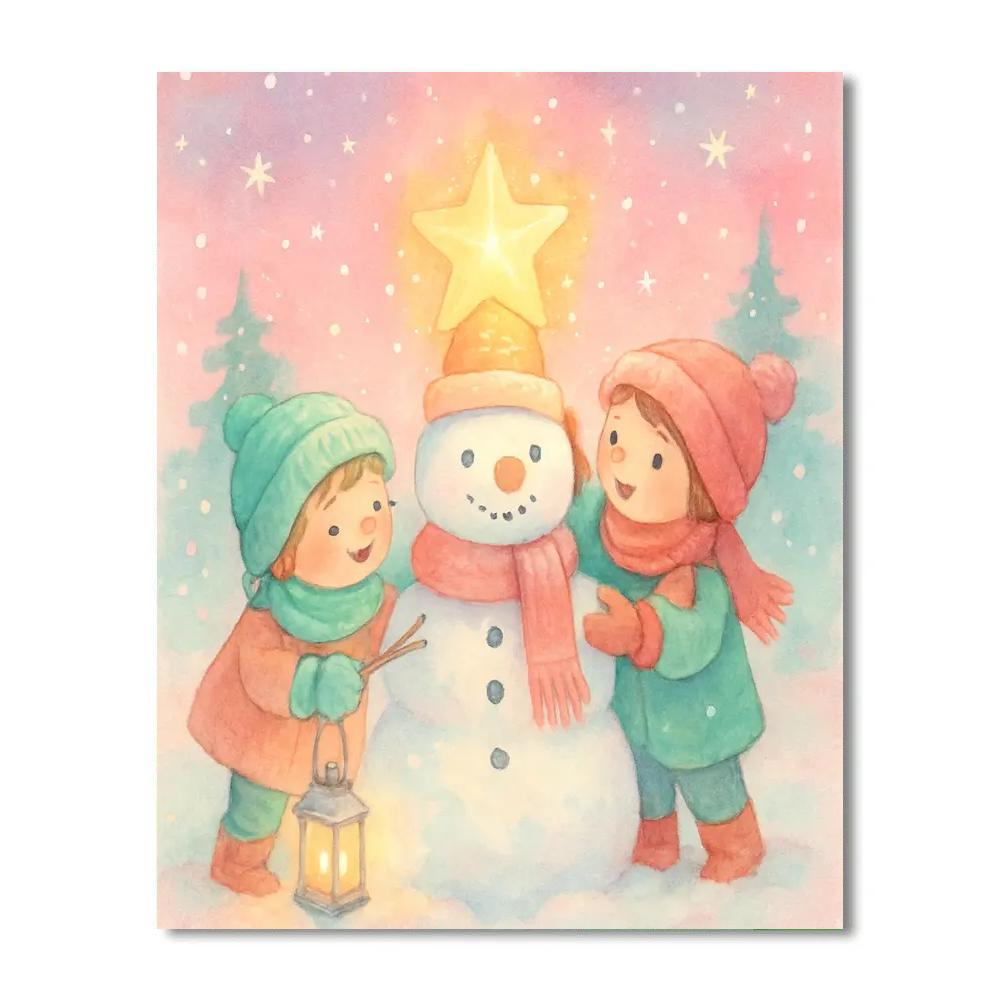 Children Building A Star Snowman Paint by numbers art