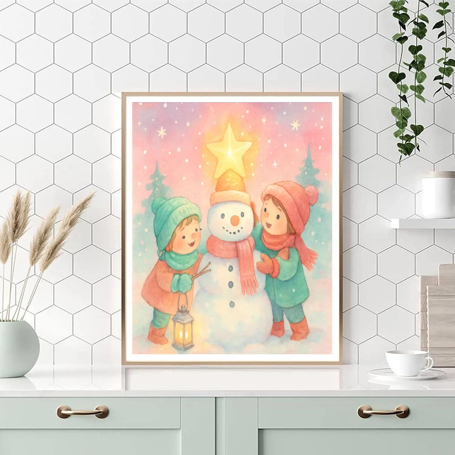 Children Building A Star Snowman Paint by numbers art