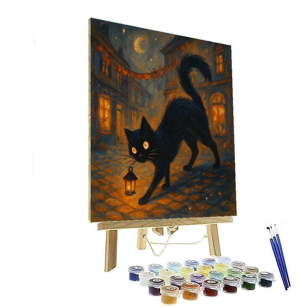 Lantern Cat Of The Enchanted Lane Paint by numbers art