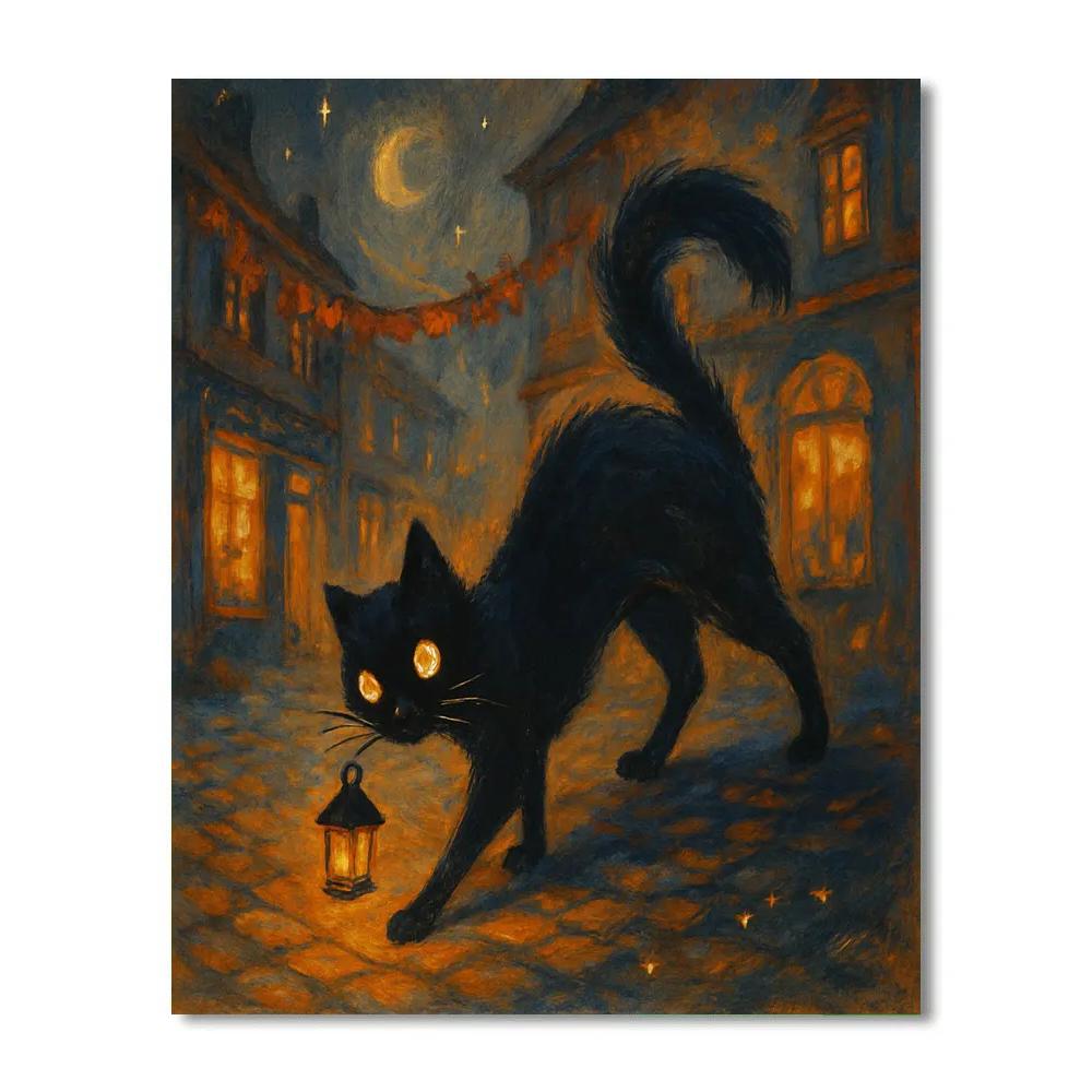 Lantern Cat Of The Enchanted Lane Paint by numbers art
