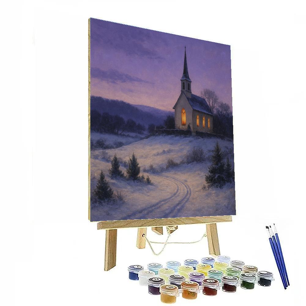 Twilight Church On Frosted Hill Number painting