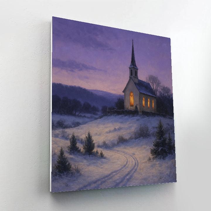 Twilight Church On Frosted Hill Number painting