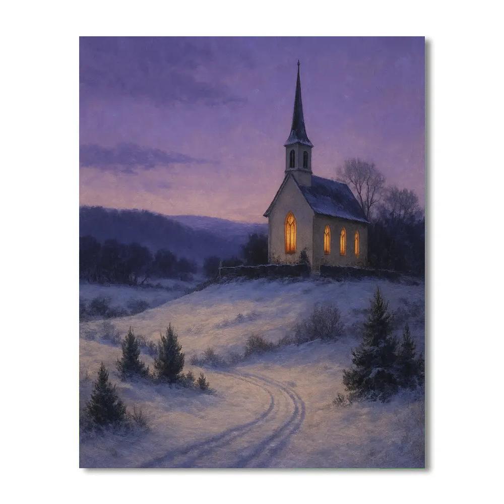 Twilight Church On Frosted Hill Number painting