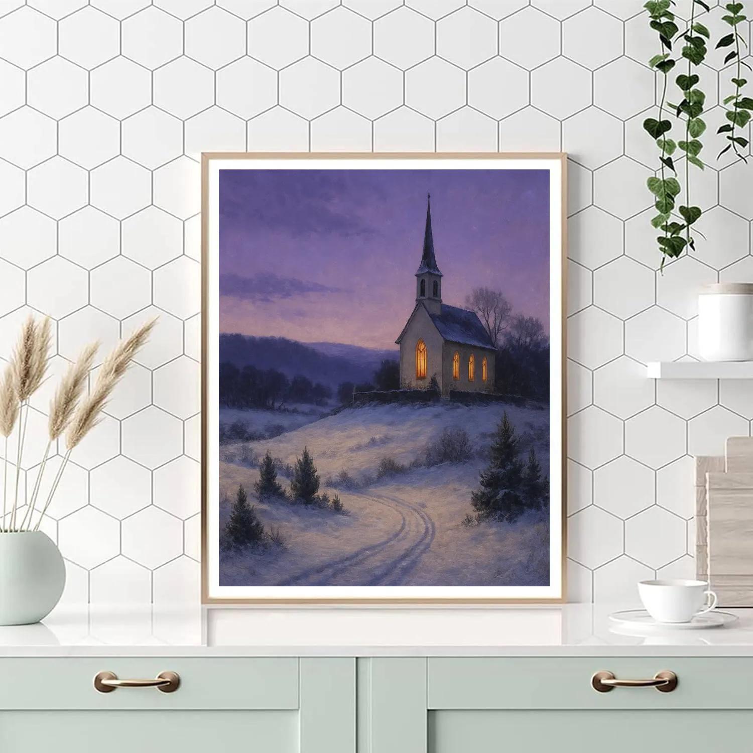 Twilight Church On Frosted Hill Number painting