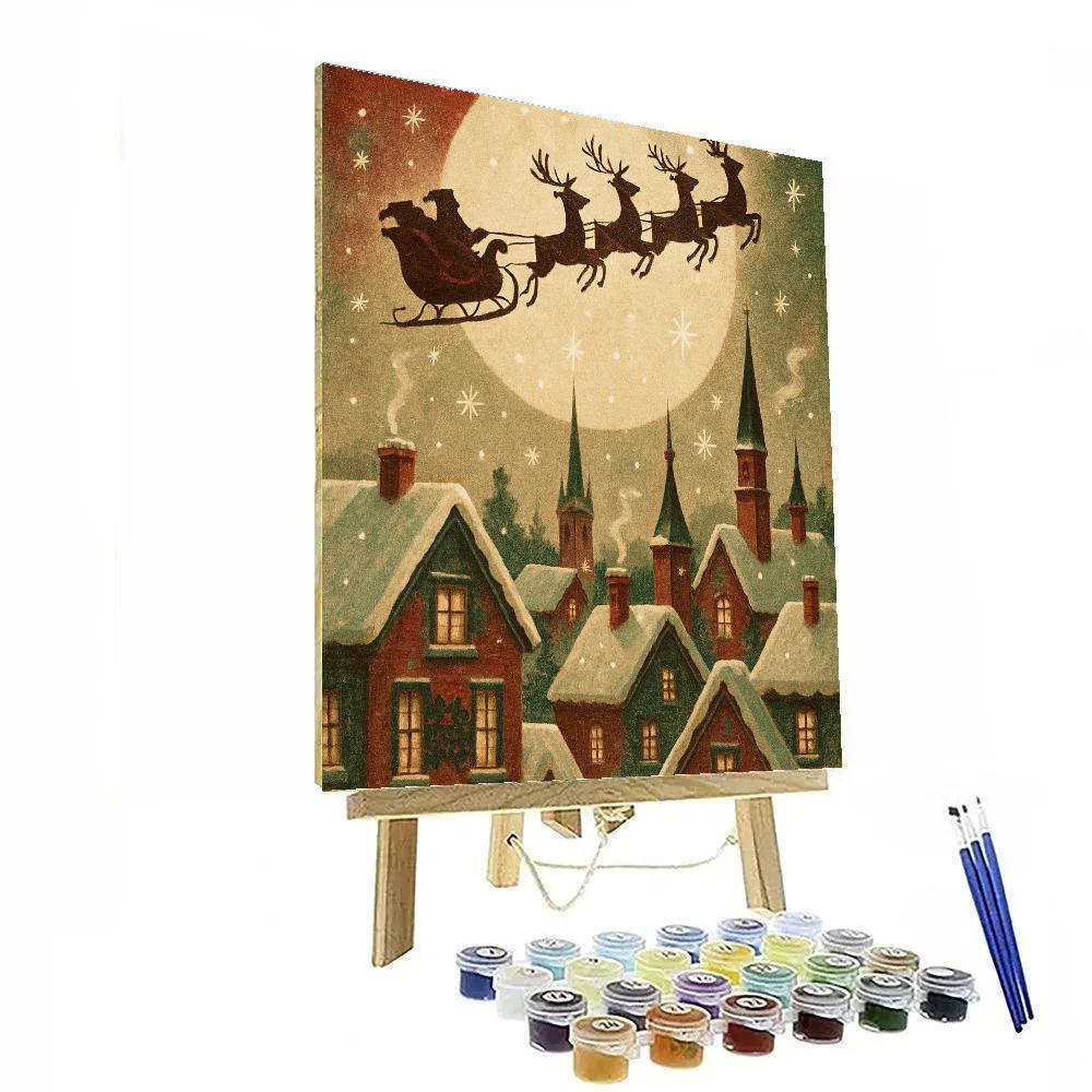 Santa Sleigh Over Cinnamon Town DIY paint by numbers