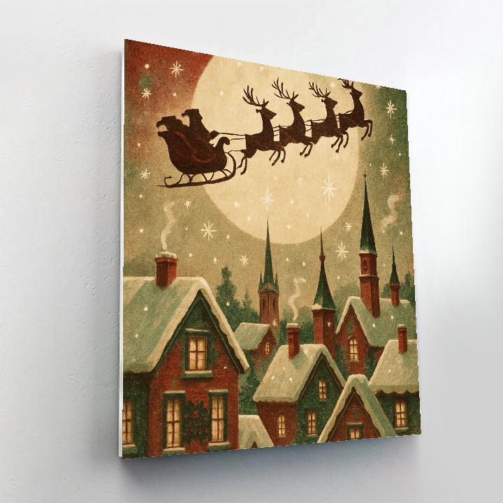 Santa Sleigh Over Cinnamon Town DIY paint by numbers