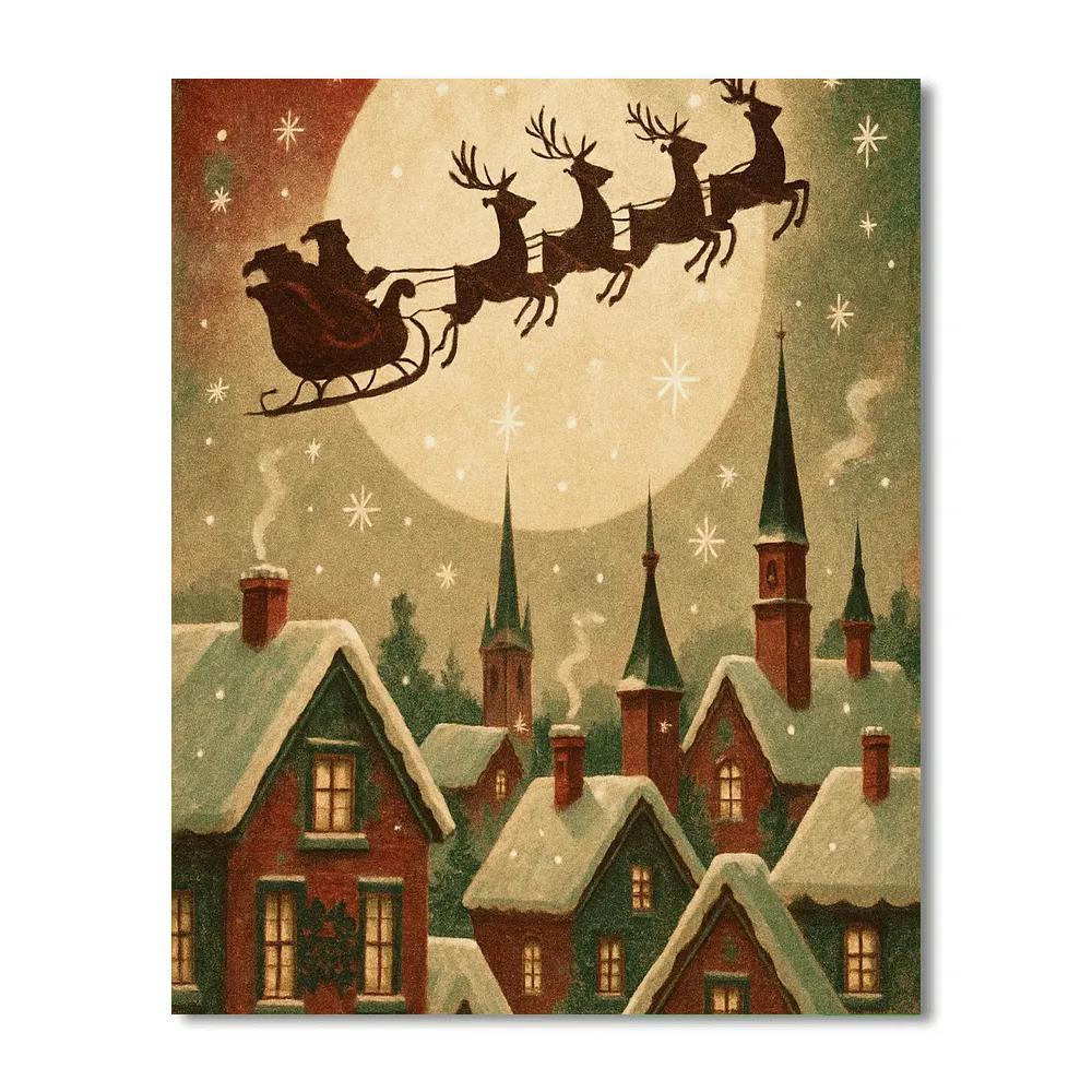 Santa Sleigh Over Cinnamon Town DIY paint by numbers