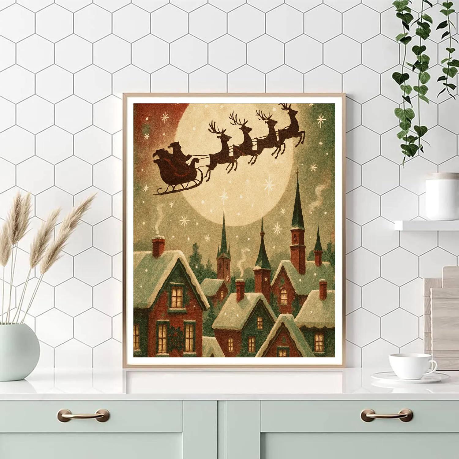 Santa Sleigh Over Cinnamon Town DIY paint by numbers