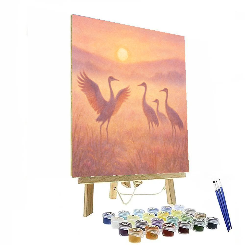 Cranes At Sunrise Meadow Paint by numbers art