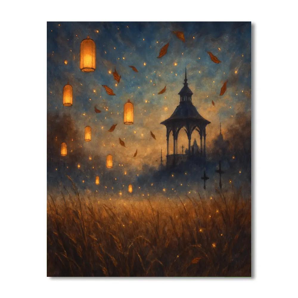 Autumn Meadow Of Floating Lanterns paint by numbers