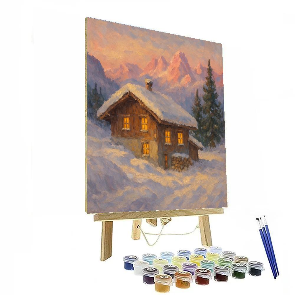 Alpine Chalet At Rosy Dusk paint by number