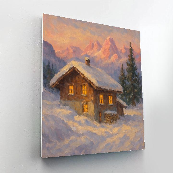 Alpine Chalet At Rosy Dusk paint by number
