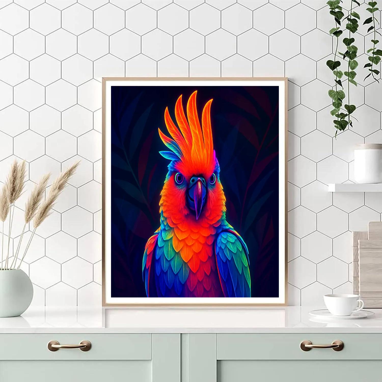 Neon Parrot Crest paint by numbers