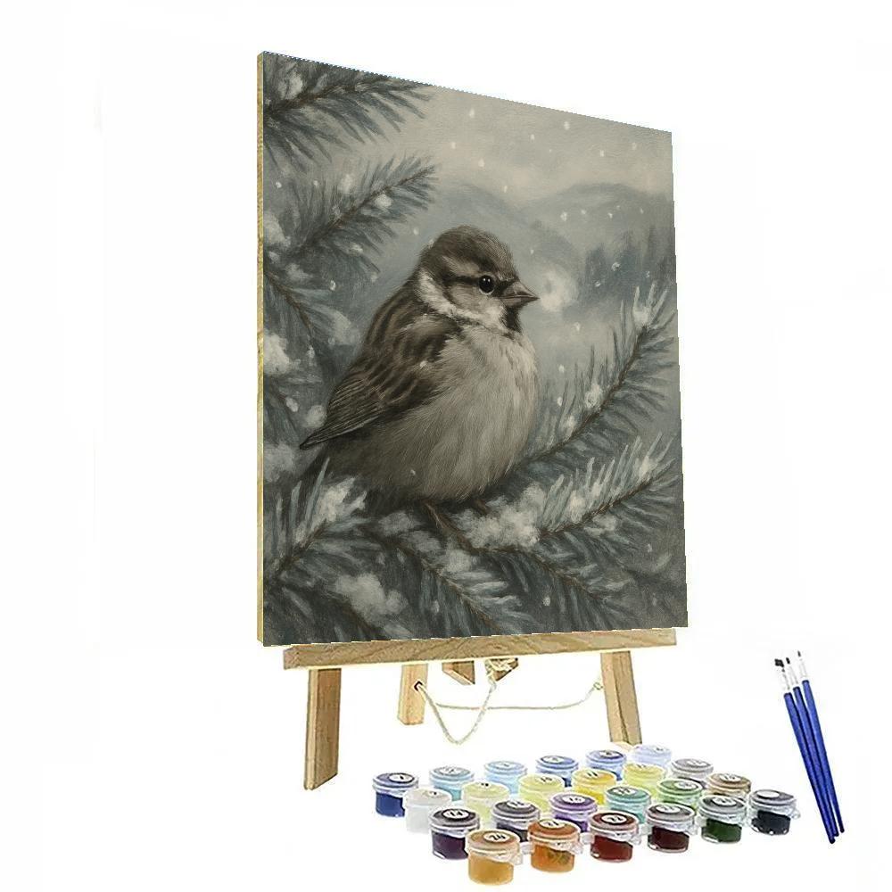 Snowy Sparrow Rest Painting by numbers kit