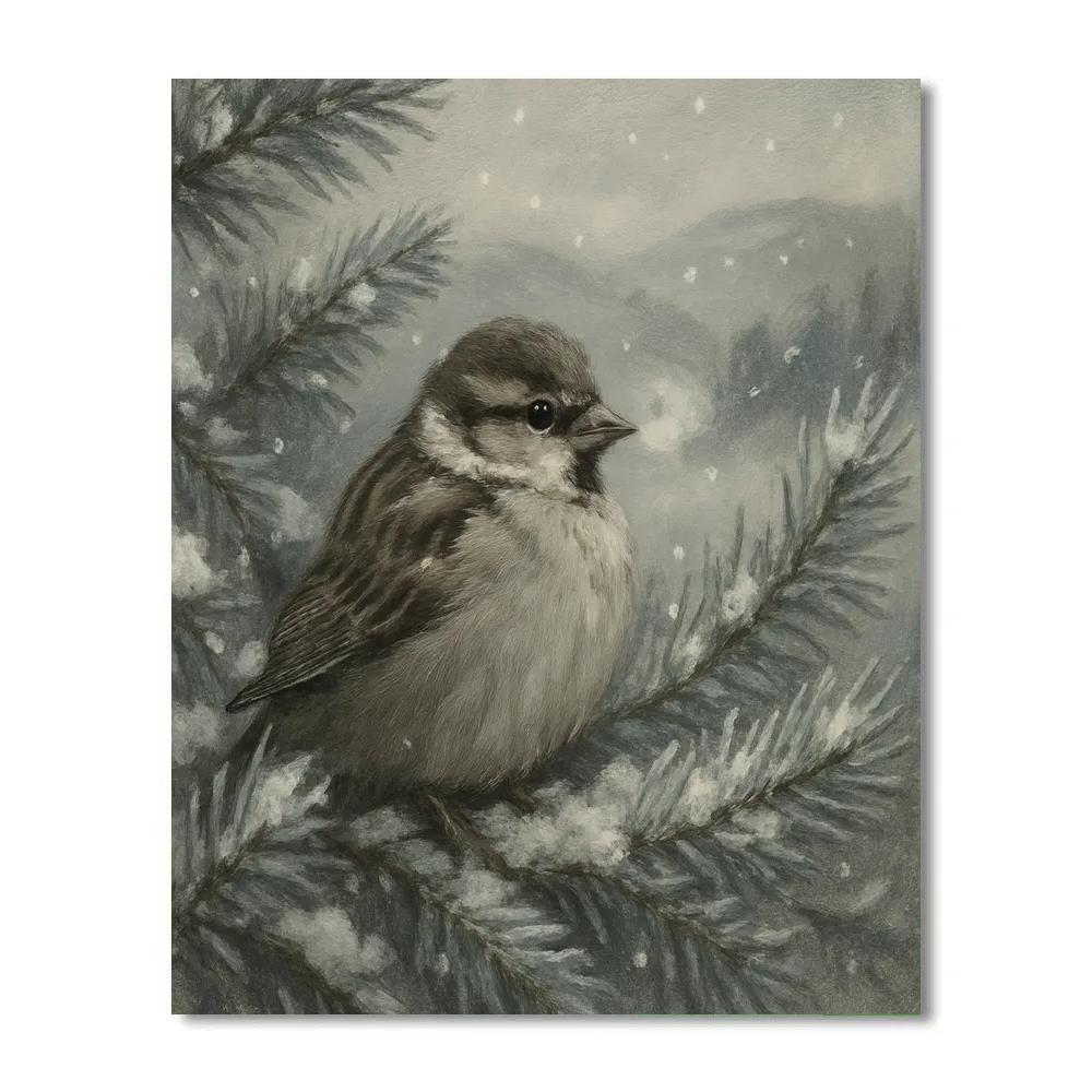 Snowy Sparrow Rest Painting by numbers kit