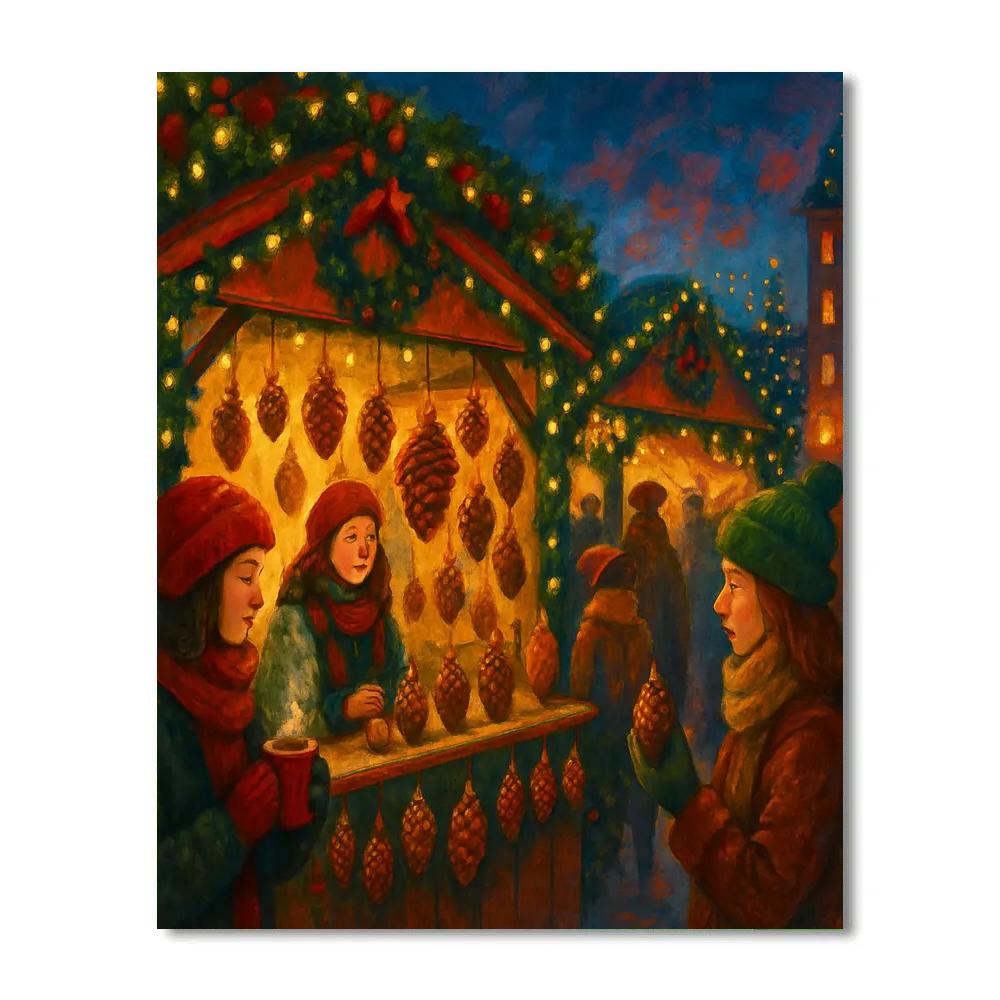 Pinecone Market At Dusk painting number kit