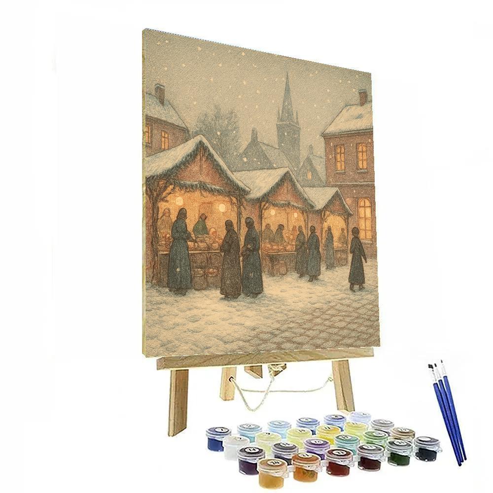 Market Square Under Snowfall Paint by numbers art