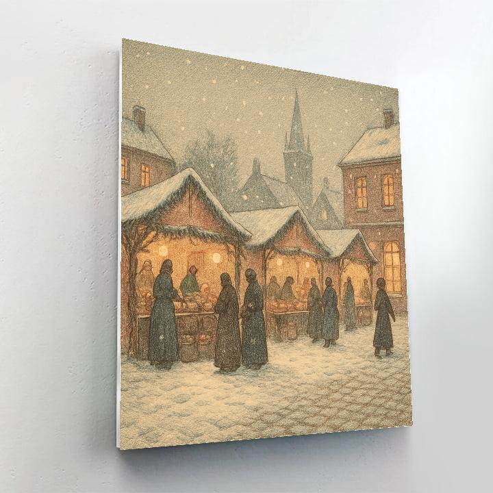 Market Square Under Snowfall Paint by numbers art