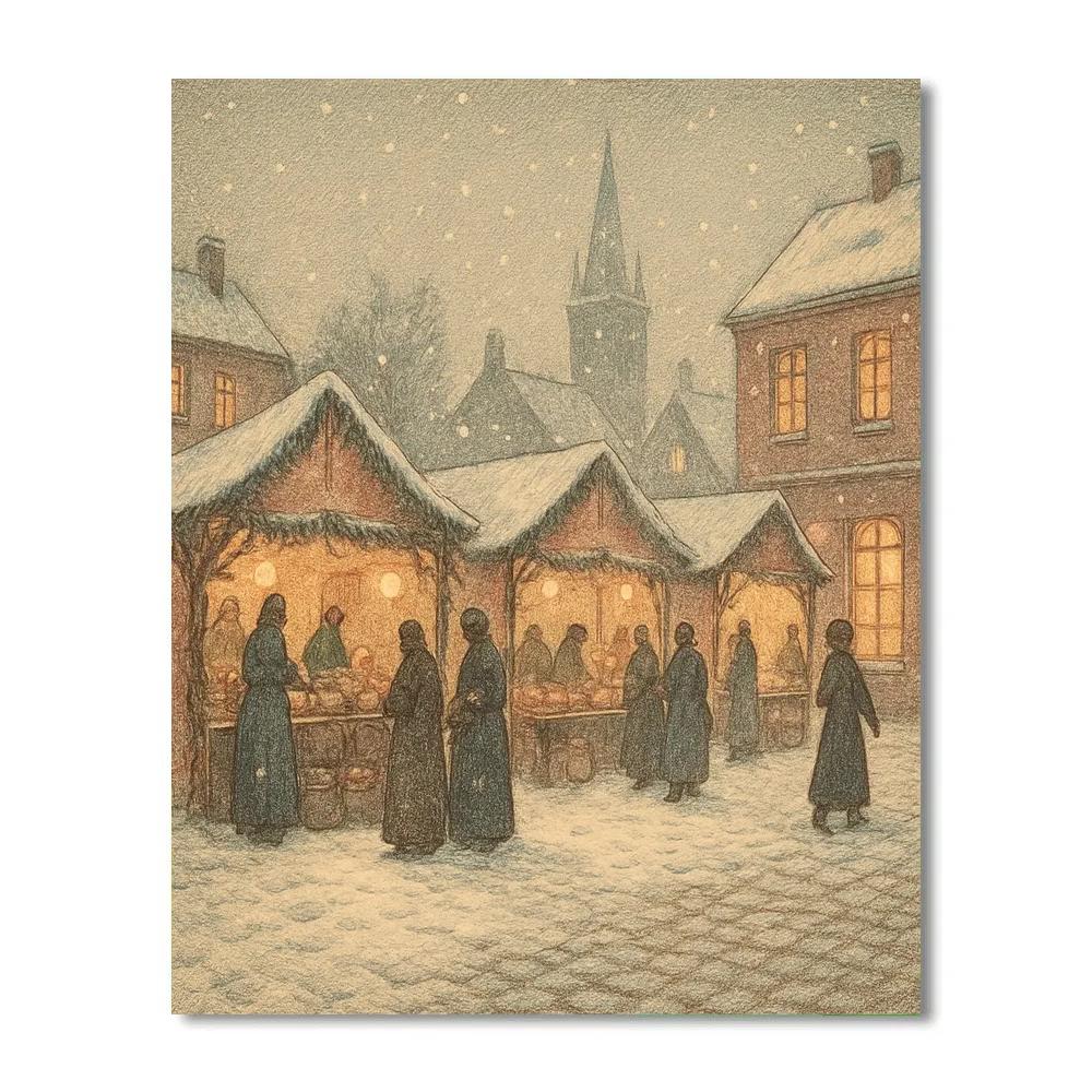 Market Square Under Snowfall Paint by numbers art