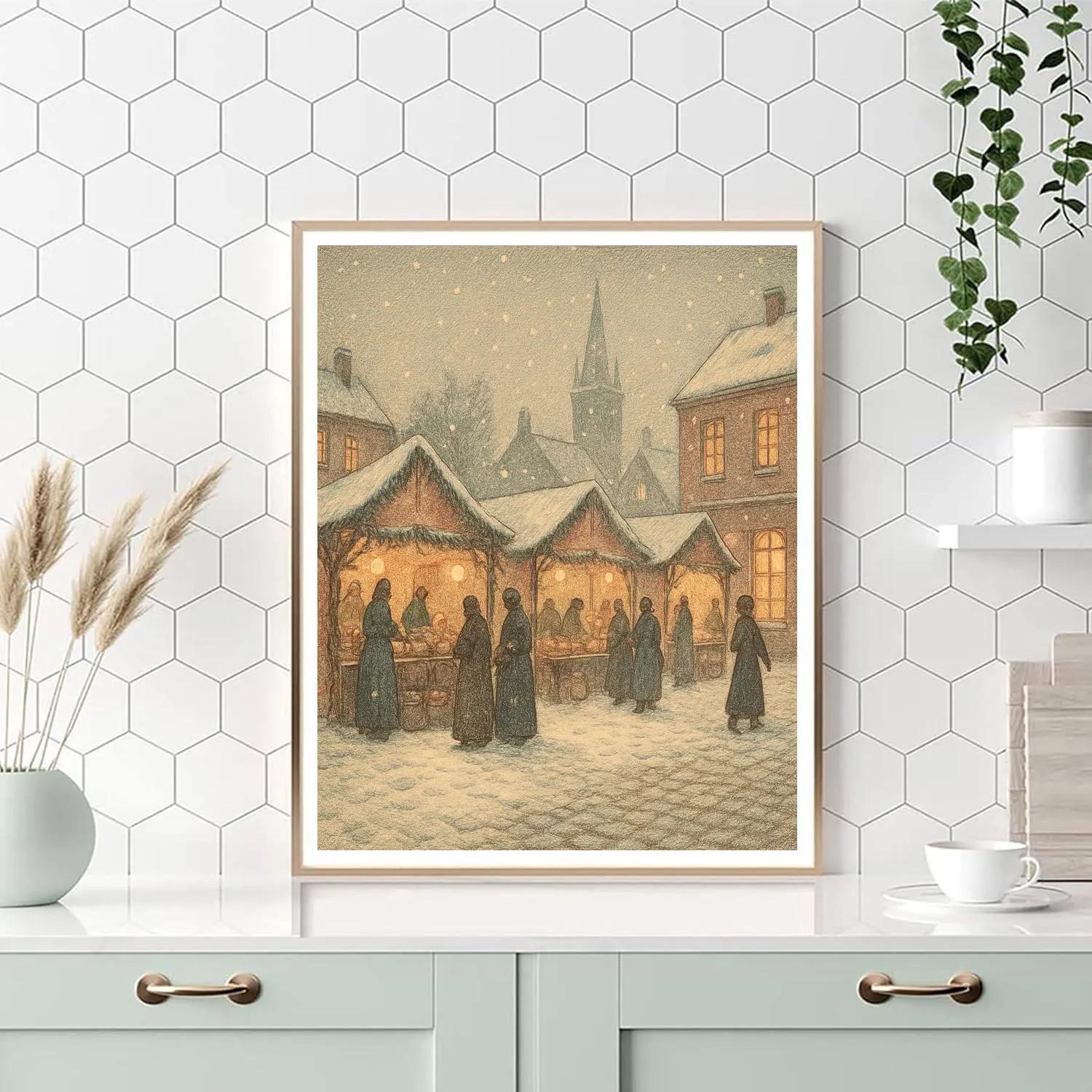 Market Square Under Snowfall Paint by numbers art