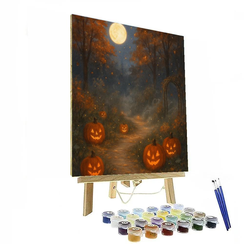 Moonlit Pumpkin Pathway In Autumn Glow paint by number